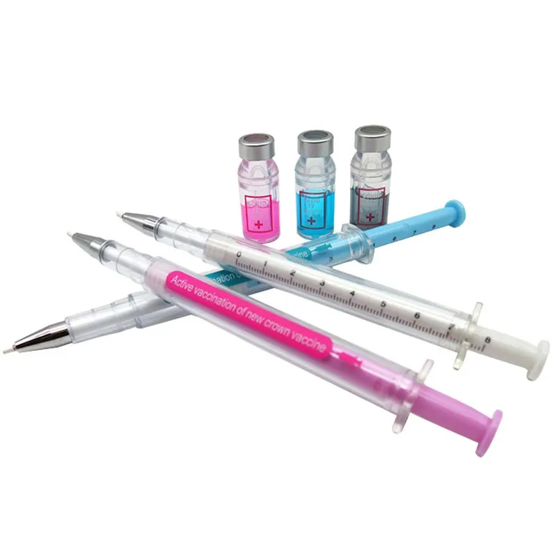 

60Pcs Syringe Gel Pen Simulation Eliminates Virus Injection Syringe Shape Black Ink Signature Pen Vaccine Pen