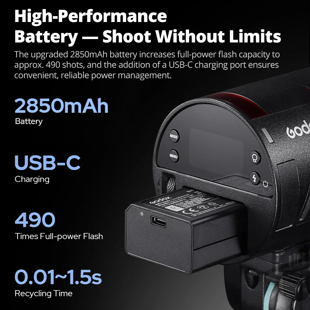 Godox AD100Pro II Camera Flash TTL HSS Portable Flash 2.4G Wireless Outdoor Photography for Sony Canon Nikon Fuji DSLR Camera