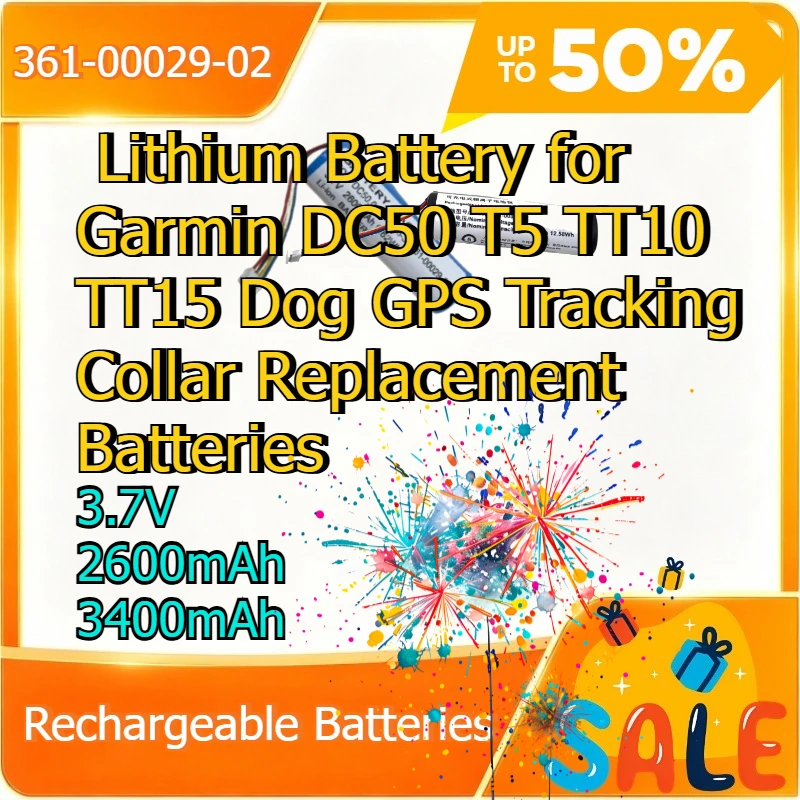 361-00029-02 3.7V 2600mAh Lithium Battery for Garmin DC50 T5 TT10 TT15 Dog GPS Tracking Collar Replacement Batteries