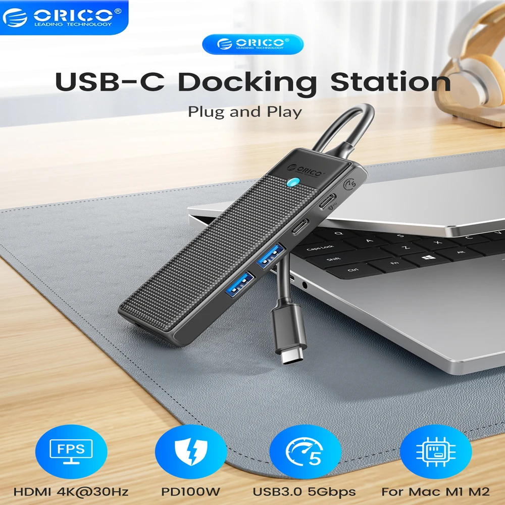 

ORICO USB C HUB Type-C Docking Station to HDMI-com USB 3.0 Adapter 4K30Hz PD100W Card Read Splitter for MacBook iPad Pro Xiaomi