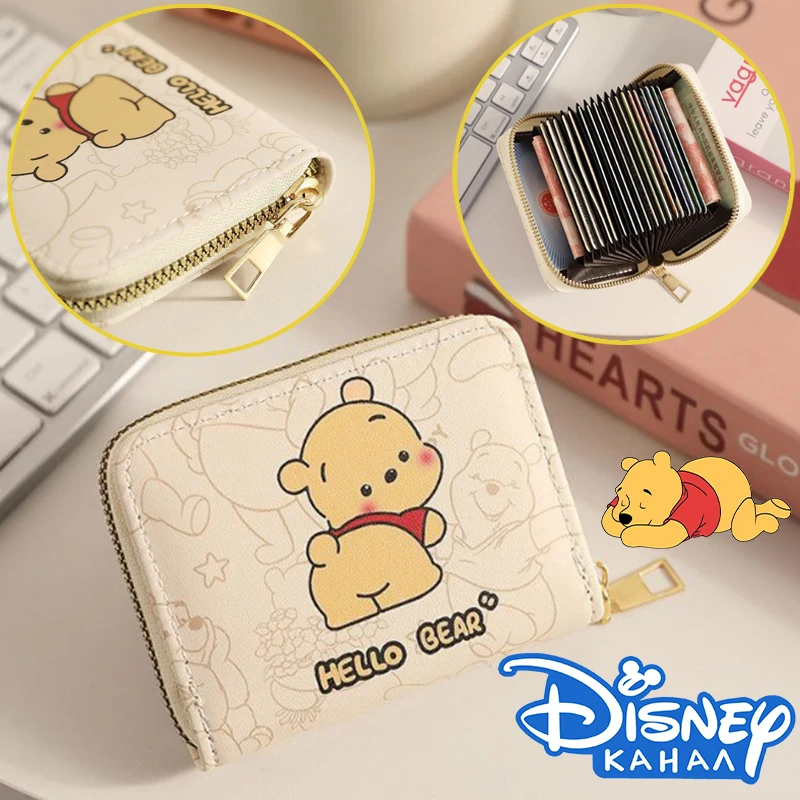 Disney Pooh Bear Winnie Mini Purse Male Pocket Walet Short Woman Coin Purse Cute Foldable Small Card Holder Foldable Money Clip