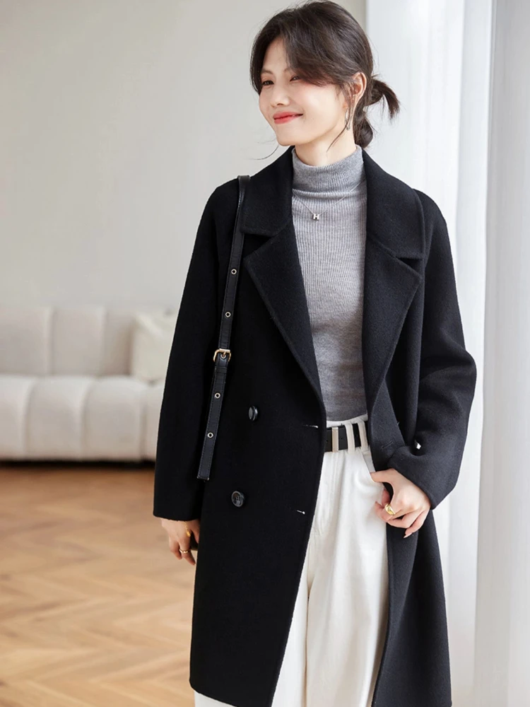 

2025 Women Autumn Winter New Elegant Women Temperament Double Breasted Mid-Length Casual Fashion Outerwear Lady Woolen Coat