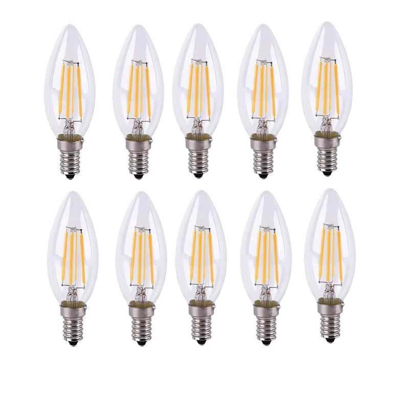 

10PCS LED C35 C35L 4W 8W 12W 16W AC 220V Candle light Filament Bulb E14 Light Vintage Edison Lamp Retro Glass Appearance