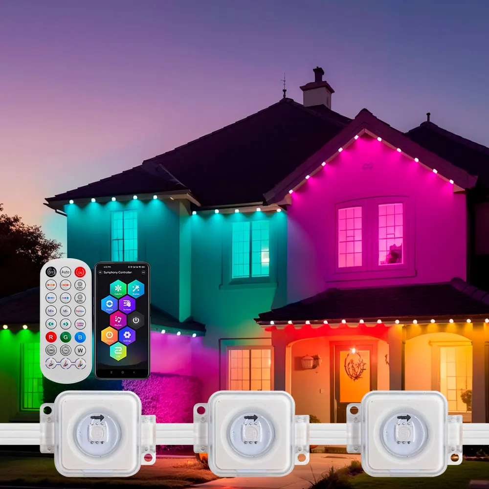 

Highlight 16703IC(WS2812B) Outdoor Eaves LED Light String Strip 2.4G BEL+WIFI Controller Works With Alexa Google Home Assistant