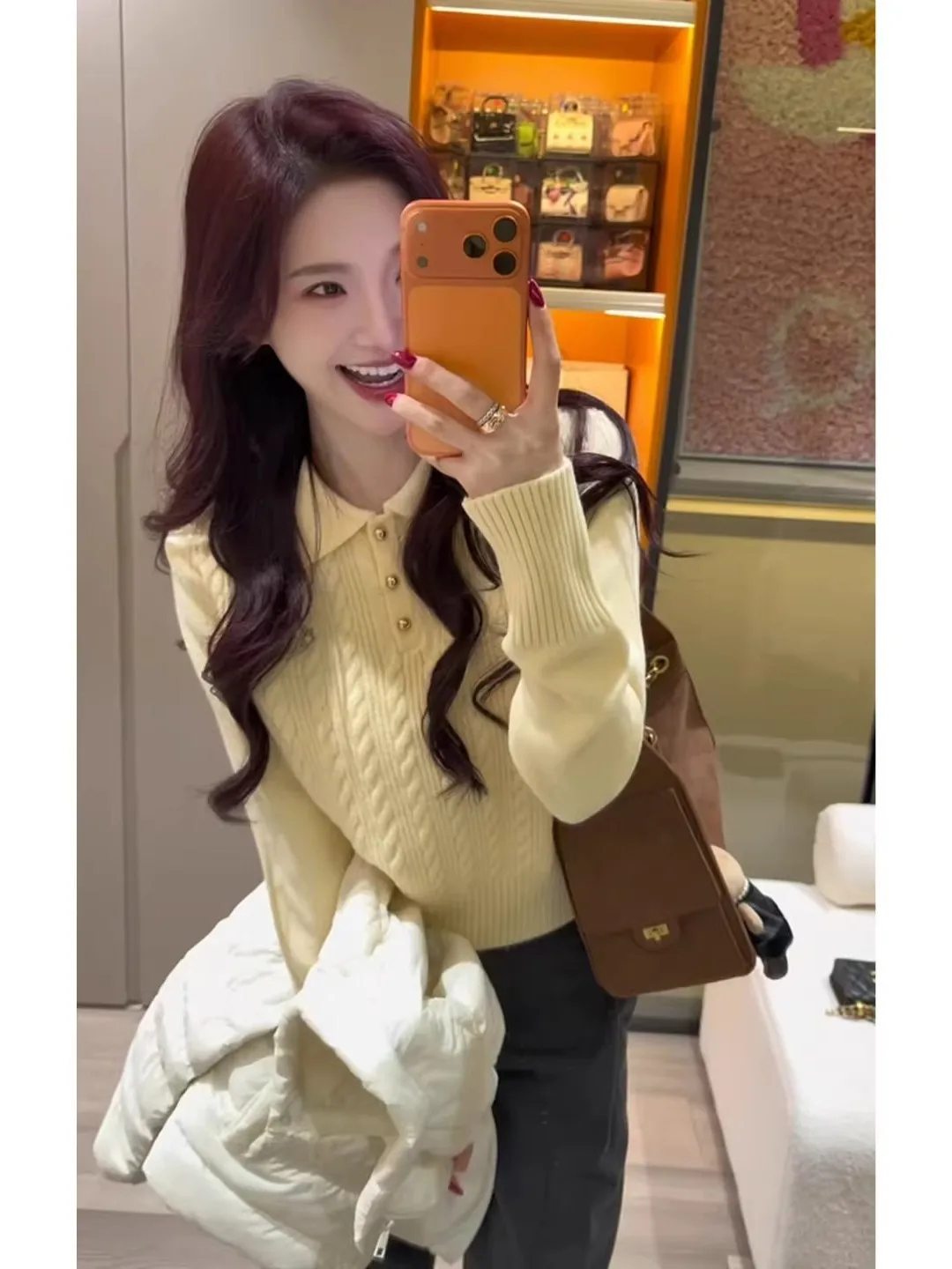 

Женский вязаный свитер с вышитым воротником, утепленный, желтый, с высоким воротом, весенний, в студенческом стиле, базовый слой