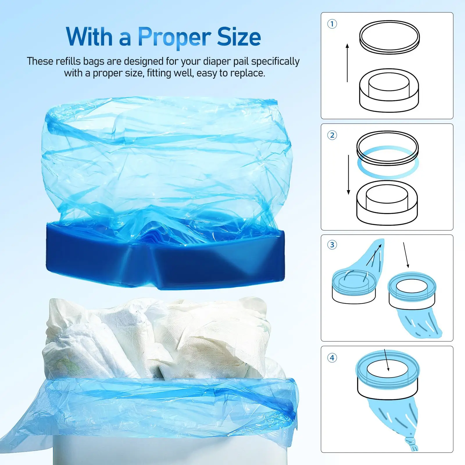 12pcs Refill Bags Baby Diaper Garbage Bags For Trash Bucket Replacement Liners Garbage Bag For Sangenic