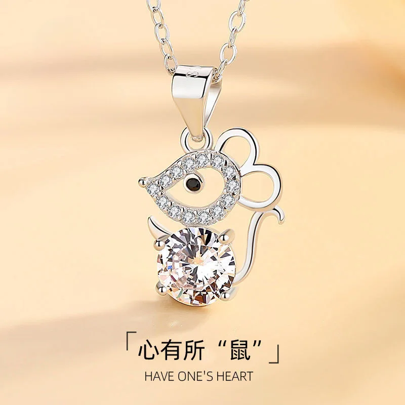 

Новая модная подвеска-мышь с кристаллами из стерлингового серебра 925 пробы, изысканное популярное украшение в виде животного, ожерелье XL168