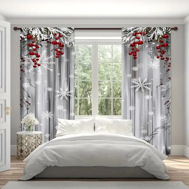 Christmas snowflake printed curtains, Christmas decorations, bedroom and living room, home decoration, room decoration