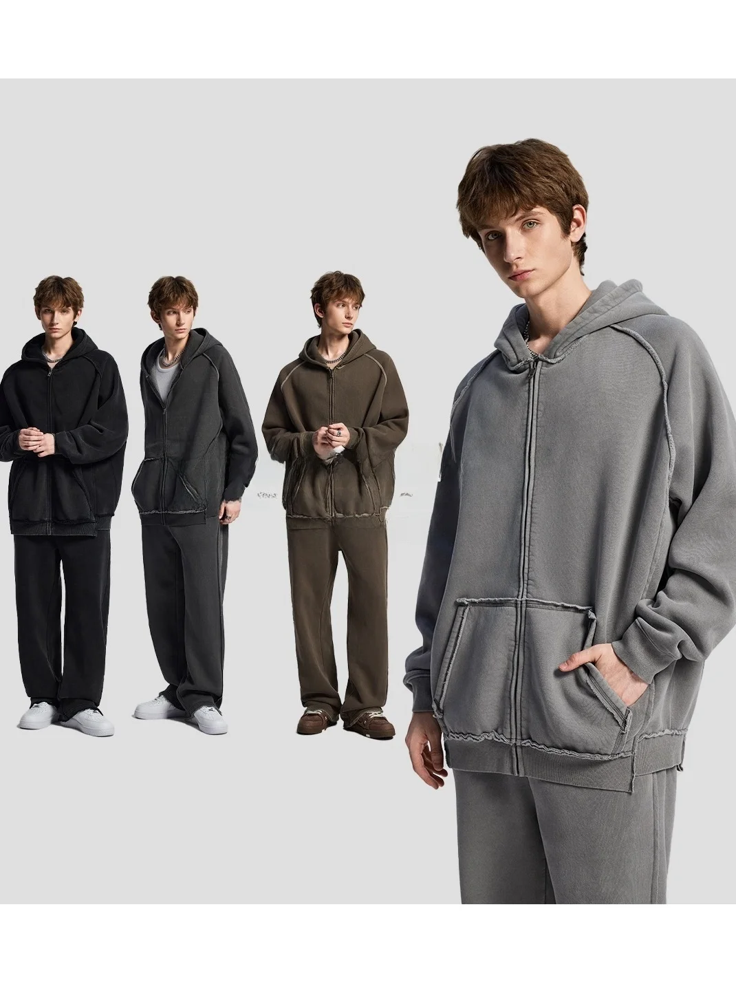 

Американский Sle Oversize Waed Лоскутная толстовка с капюшоном Fce Кардиган Jaet Свободный повседневный молодежный весна осень зима Faion