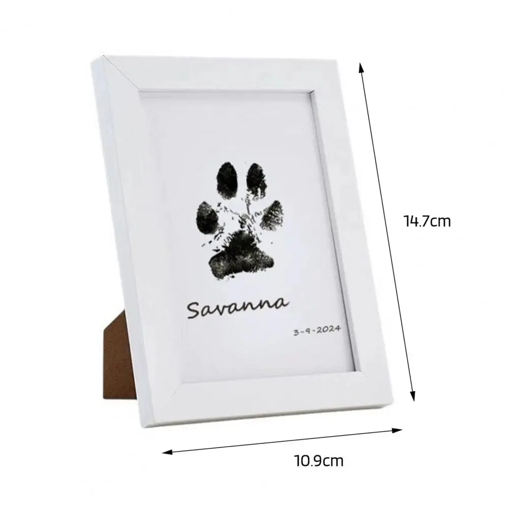 Pet Paw Print Ink Pad Kit with Wooden Photo Frame Diy Dog Cat Impression Set for Puppy Kitten Picture