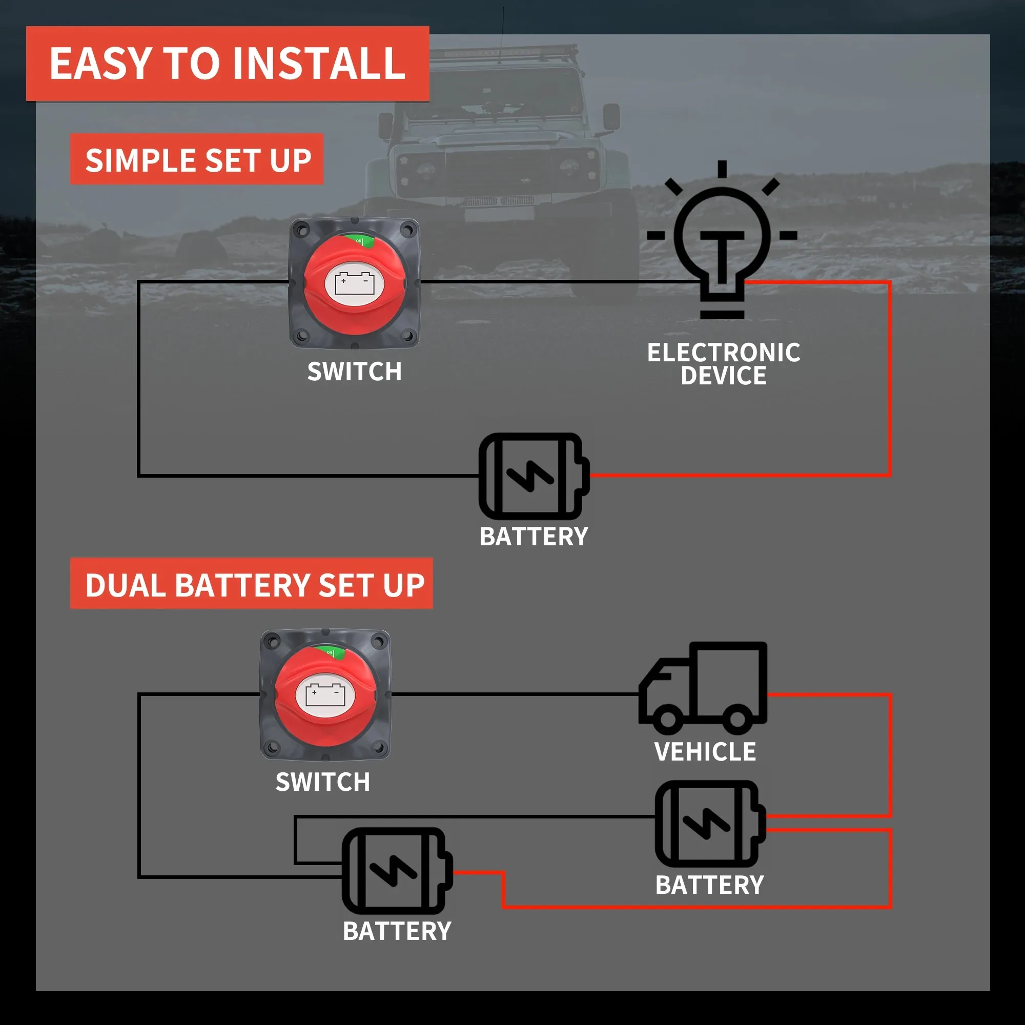 Car Battery Disconnect Switch 48V 24V 12V Cut Off 2 Position 2 Pin M10 275A Battery Connection Switch For Marine Boat