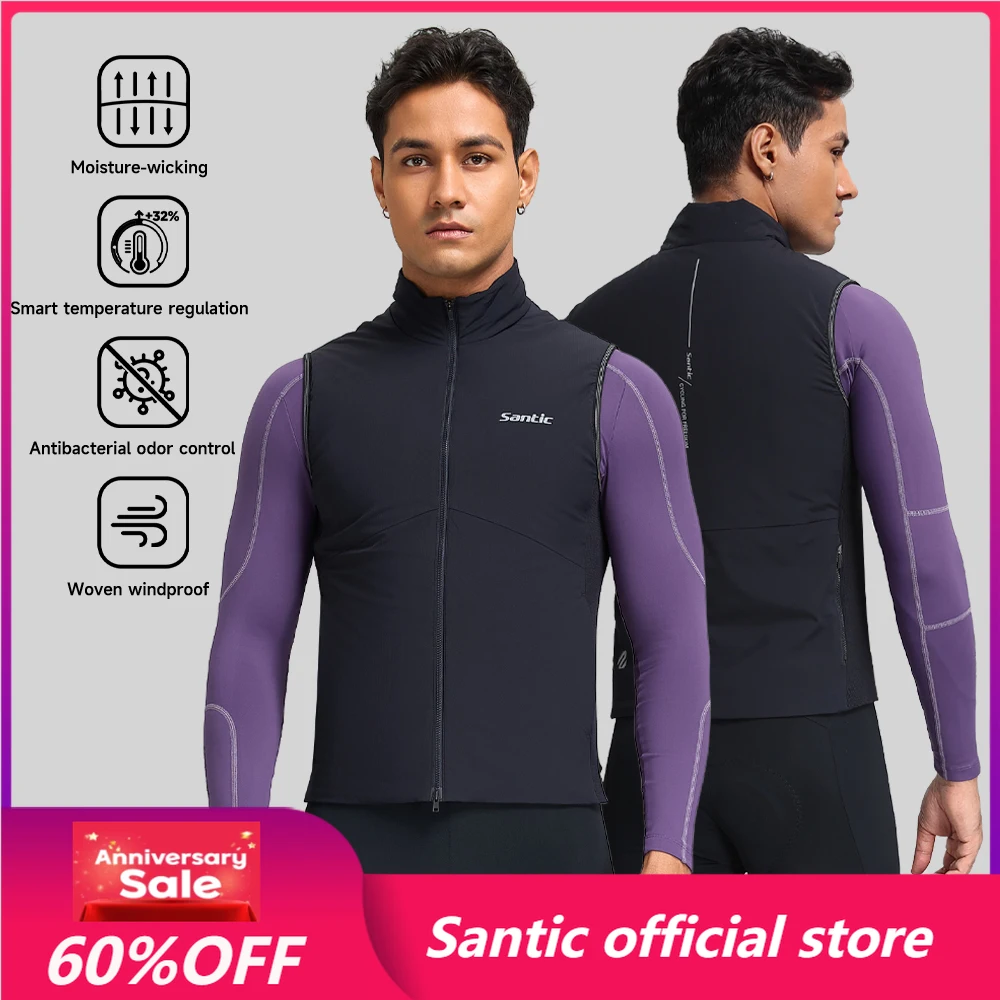 

Santic Cycling Vests Windproof Riding Jackets Moisture Wicking and Sweat Wicking Insulated Full Zipper with Pockets