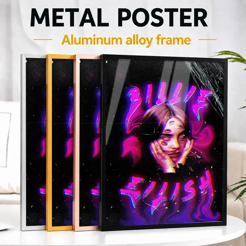 Billie Eilish Metal Poster With Aluminum Alloy Frame Personalized Photographic Wall Art For Listening Lounge And Living Room