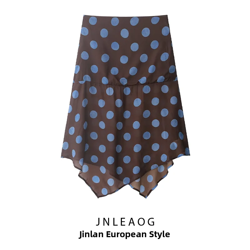 Fashionable Polka Dot Asymmetrical Skirt Spring New Arrival Women's Clothing Versatile Design Casual Polyester Fabric Midi Skirt