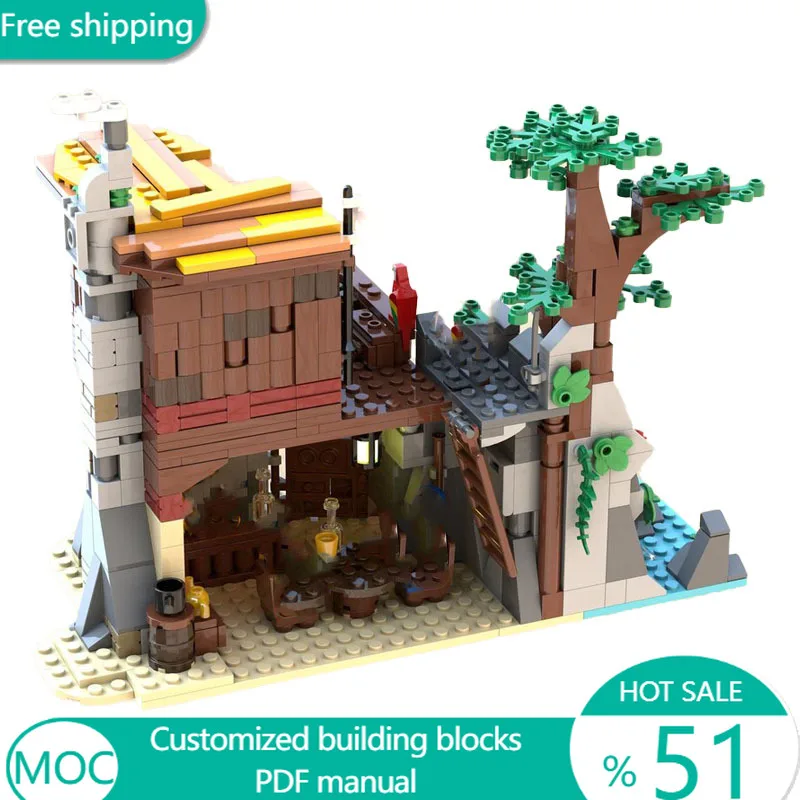 

724 детали: Средневековый пиратский пещерный храм-отель MOC, модульный конструктор, популярный простой креативный дизайн, игрушка для мальчиков, подарок на Рождество