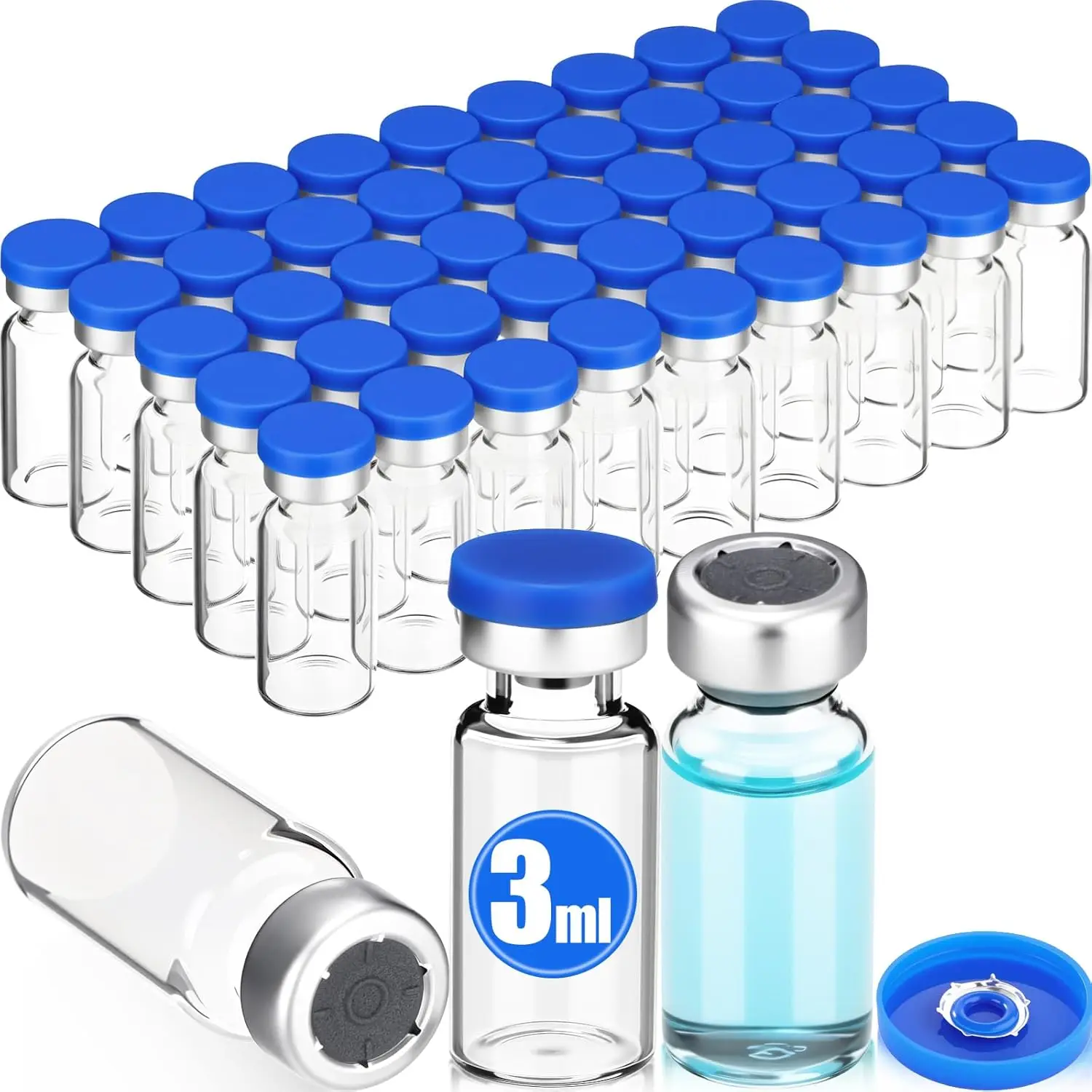 10-50pcs Sterile Glass Vials Sealed with Rubber Stopper and Burr-Free Aluminum Plastics Cap & Vial Storage Case Box 3/5/7/10ml