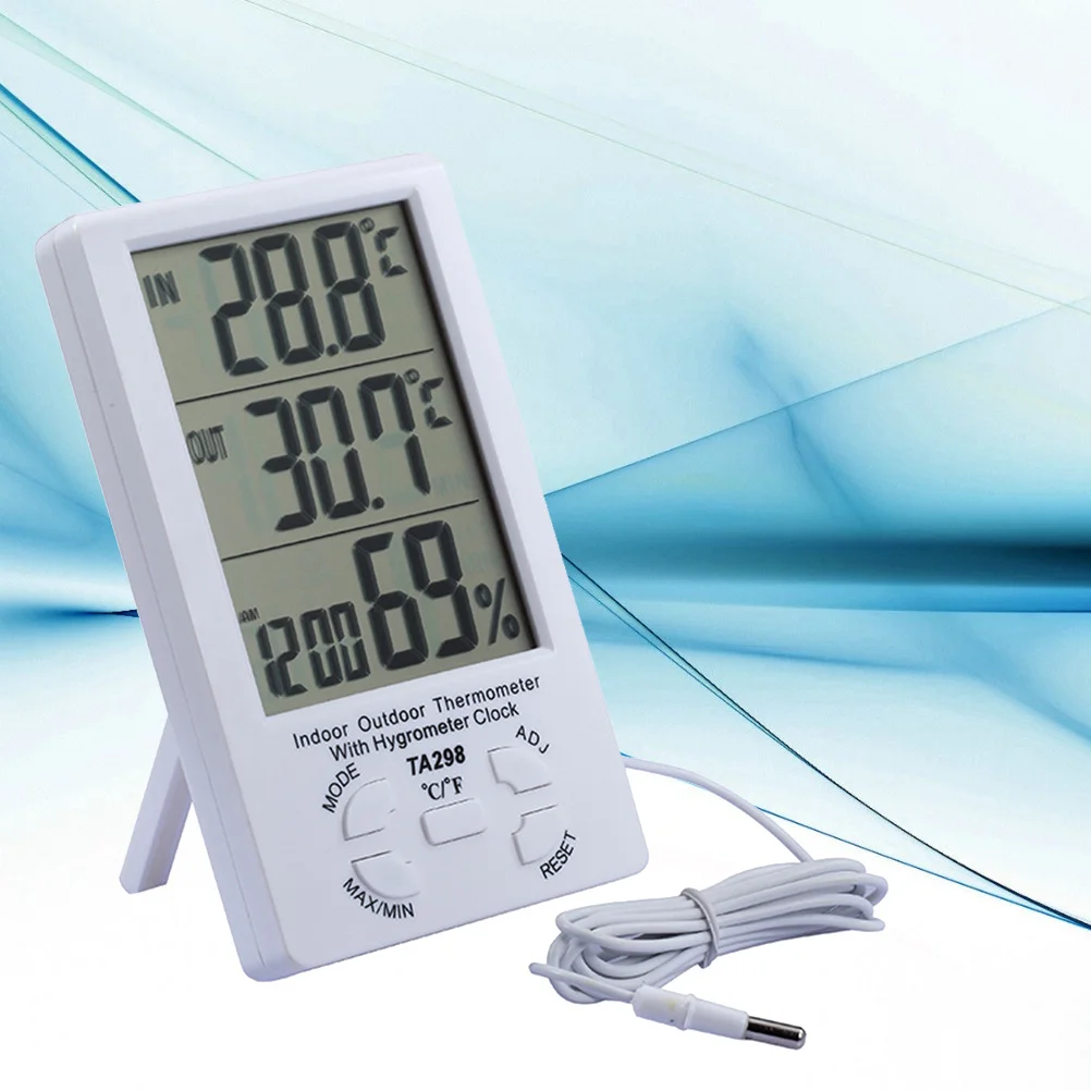 

Indoor Outdoor Digital LCD Temperature Humidity Meter Rectangle White Plastic Display Electronic Hygrometer Thermometer High