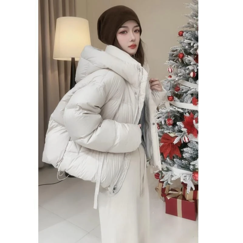 Winter Jacket for Women Lightweight White Duck Down Jacket Short Ashion Hooded Thick Warm Parkas  Loose Casual Women\'s Clothing