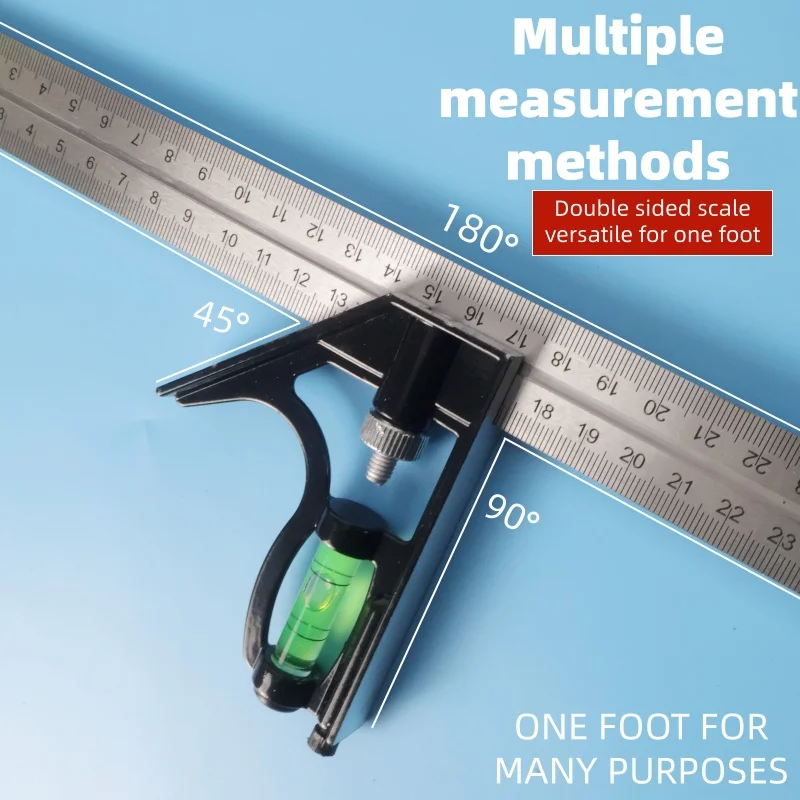 Multi Functional Combination Adjustable Right Angle Ruler and Protractor, Movable Measuring Tool Measuring Instrument