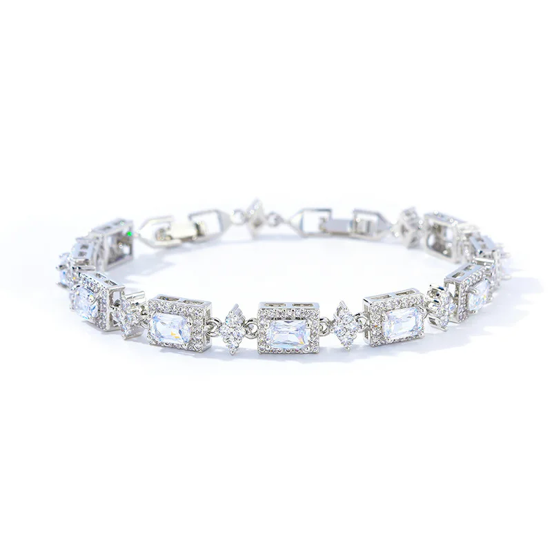 

HIBRIDE New Cross Star Multicolor Jewelry White Bracelet Rectangular Light Luxury Women's Clothing Set Gift Prom Wedding B159