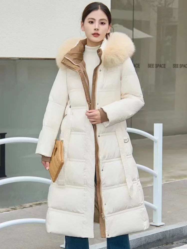 Winter Coat Female Women\'s Down Jacket Large Fox Fur Collar Thick Warm Outerwears High-end Luxury Snow Hooded Long Coats Down