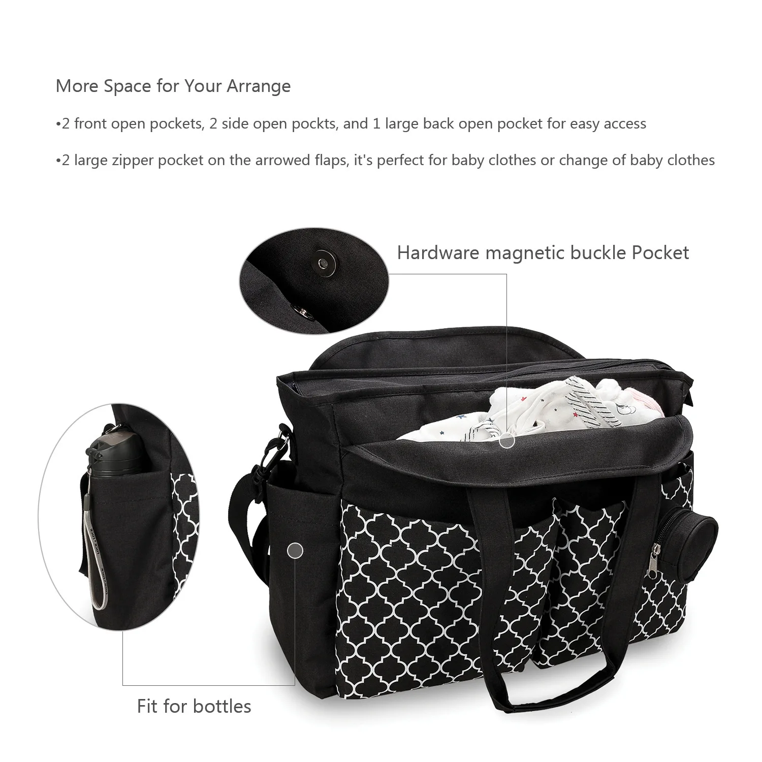 Multifunctional Maternity Bag Large Capacity Waterproof Diaper Bag Geometric Print Wear-Resistant with Pacifier Bag
