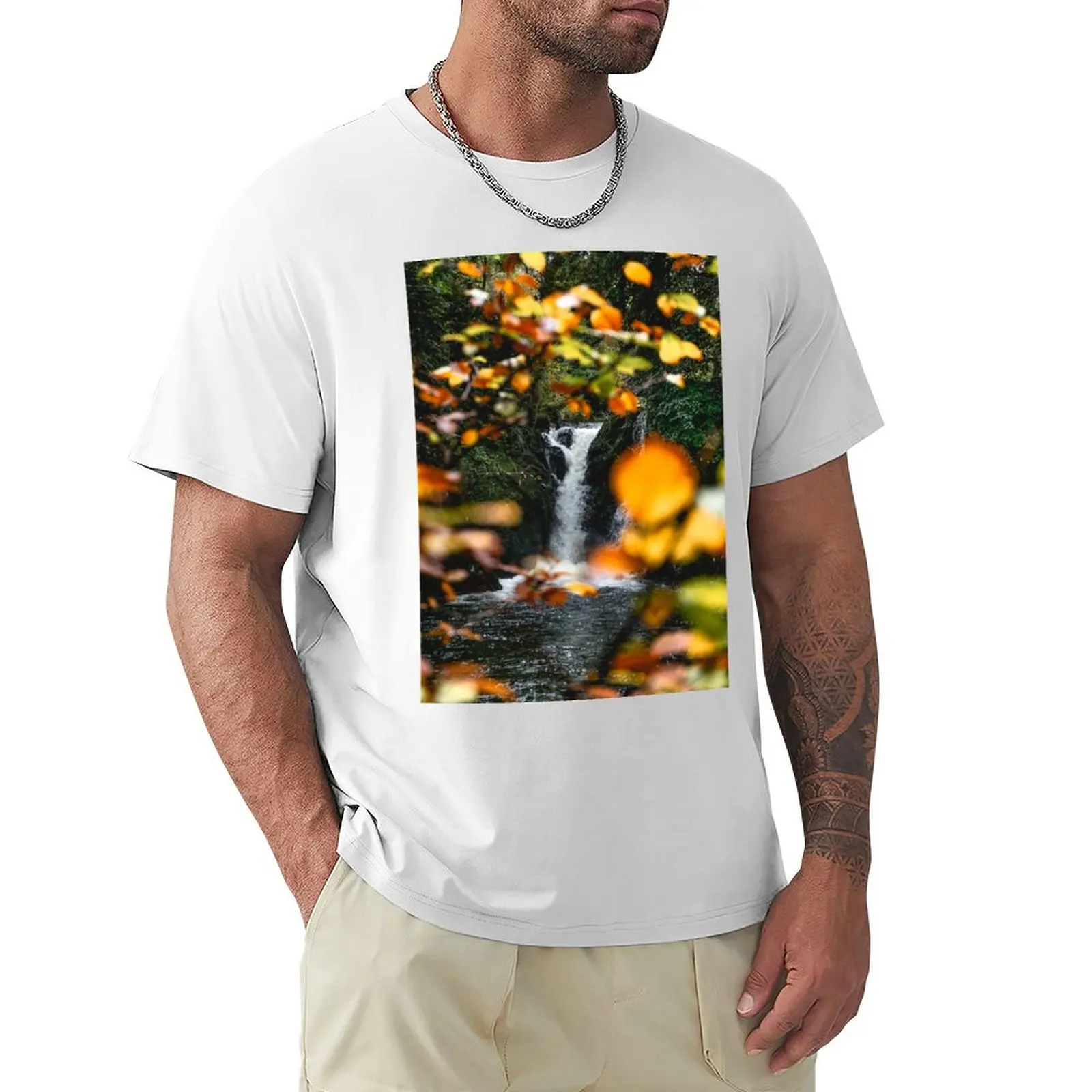 Lake District Autumn Waterfall T-Shirt summer tops graphics plain Men's t shirts