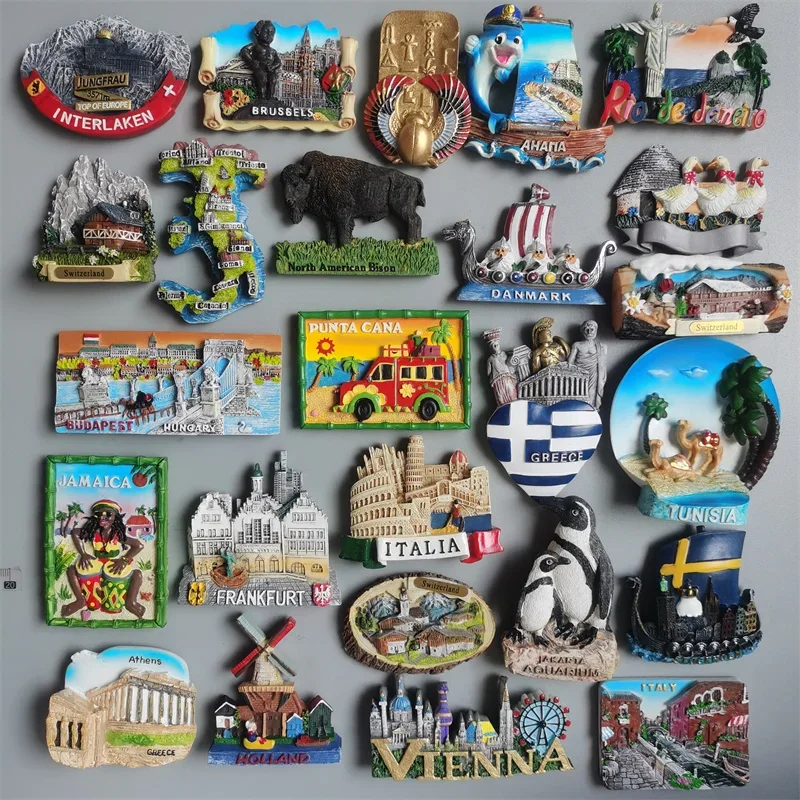 Italy Switzerland Interlaken Jakarta Punta Cana Creece Stockholm Fridge Magnets Tourist Souvenirs Magnetic Refrigerator Sticker