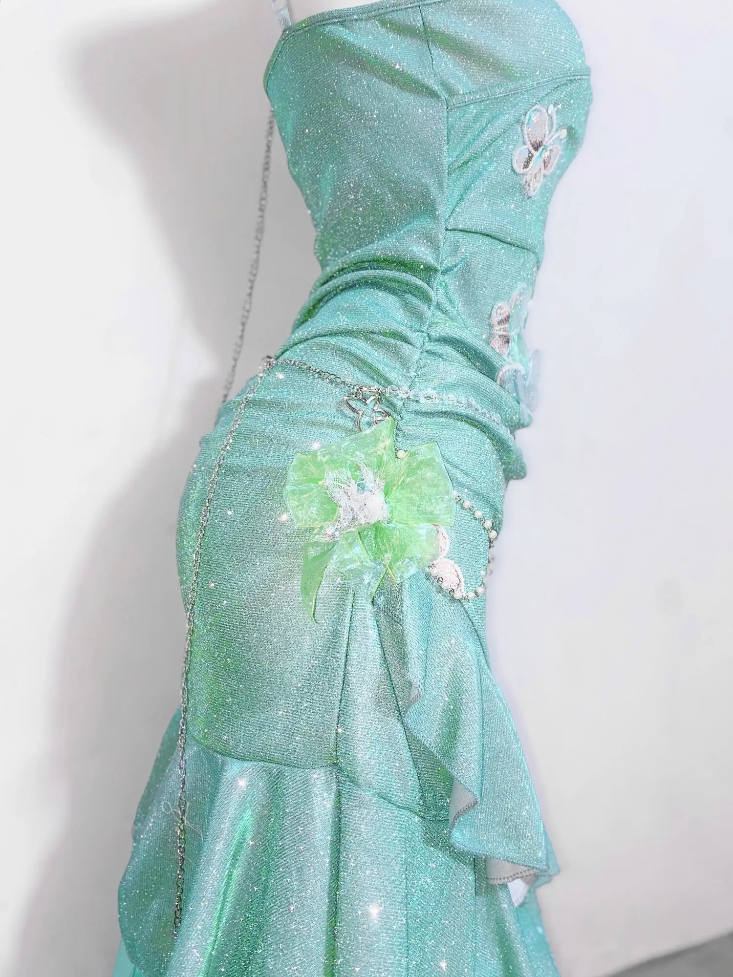 Vestido de baile de princesa Showa, cola de pez envuelta en el trasero, verde Hada maravillosa, polarizada, azul menta, Sexy