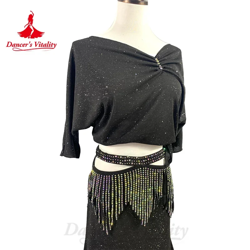 Bellydance Kostuumset Op Maat Gemaakt Top Met Halve Mouwen + Lichte Luxe Strass Kwastjes Rok 2 Stuks Oosterse Dansvoorstelling Kostuums