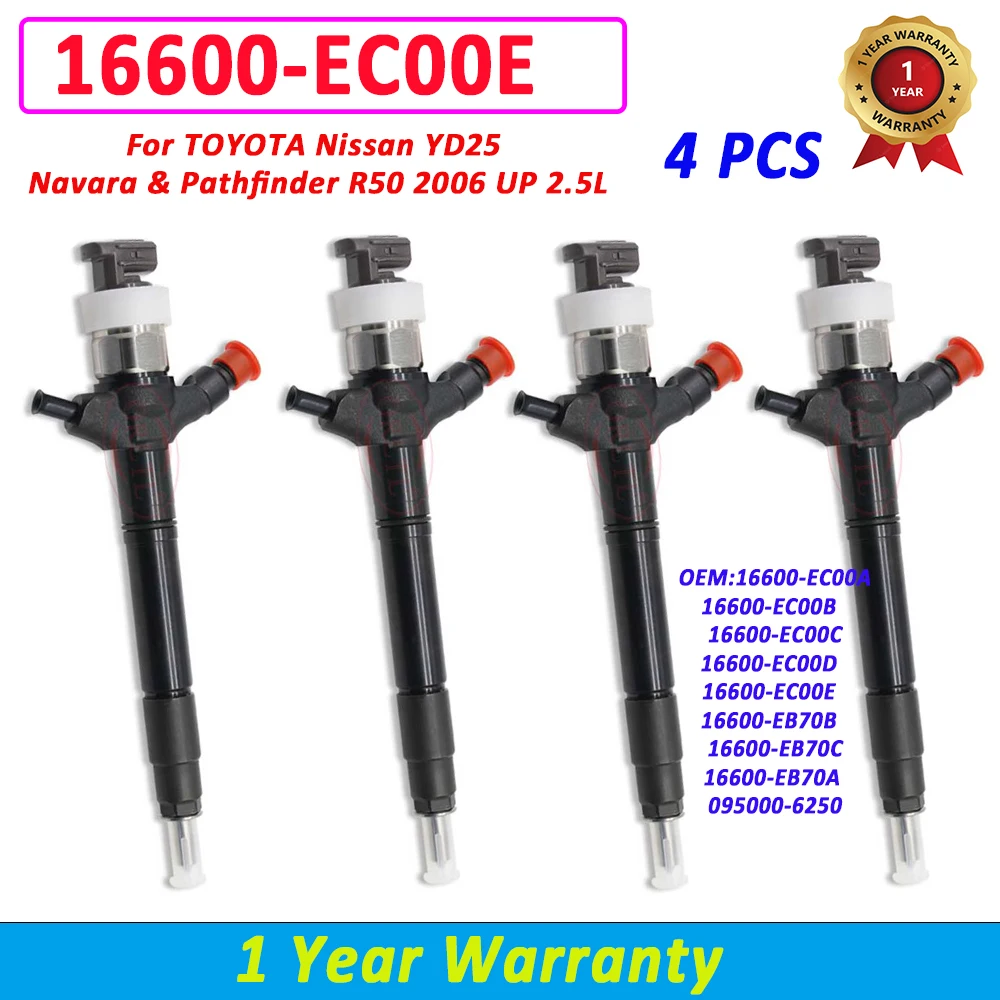 4 PCS 16600-EC00E NEW Diesel Fuel Injector 16600EC00E 16600 EC00E For TOYOTA Nissan YD25 Navara Pathfinder R50 2006 UP 2.5L