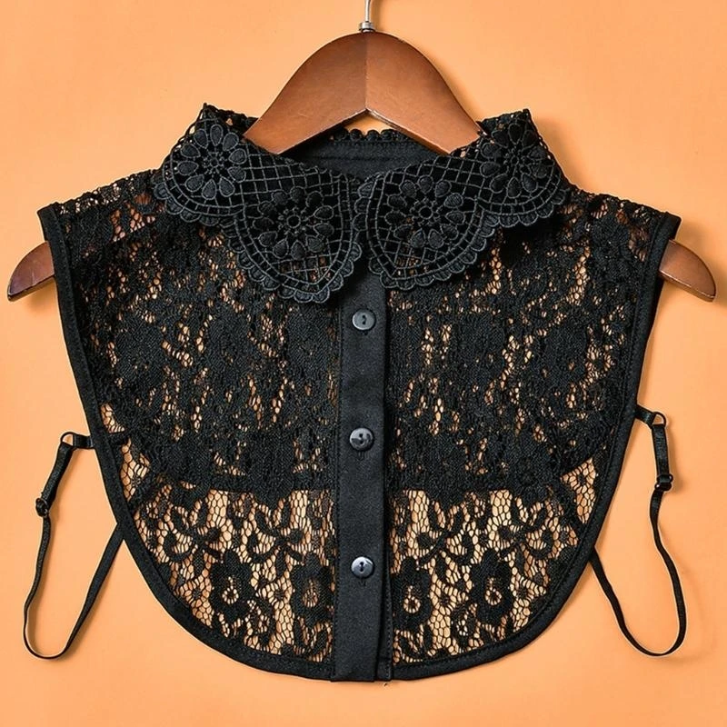 Women Decorative Lapel Half Shirt Hollow Out Floral Lace Detachable False Collar