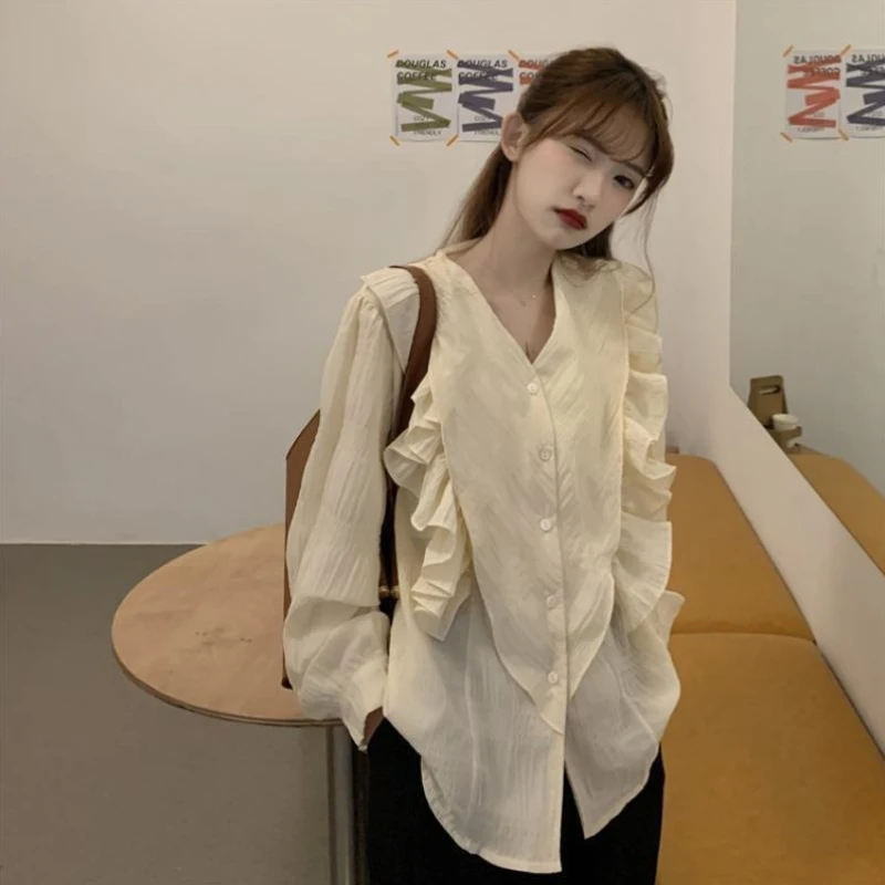 

Novelty 2025 Loose Frill Shirts & Blouses for Women Luxury Designer Sale of New Collection Streetwear Cute and Elegant Woman Top