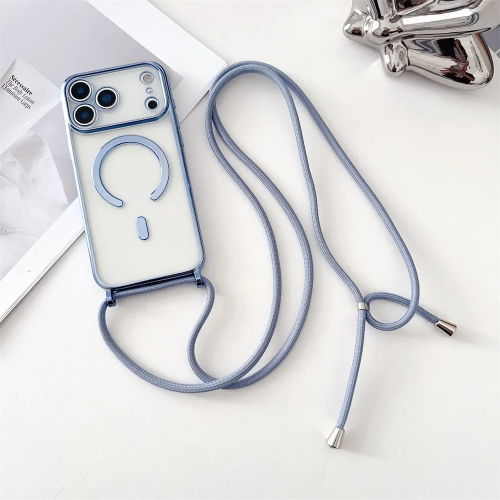 Für Magsafe Magnetische Beschichtung Telefon Fall für iPhone 17 Air 16 15 Plus 14 Pro Max 13 12 11 Halskette crossbody Lanyard Klare Abdeckung