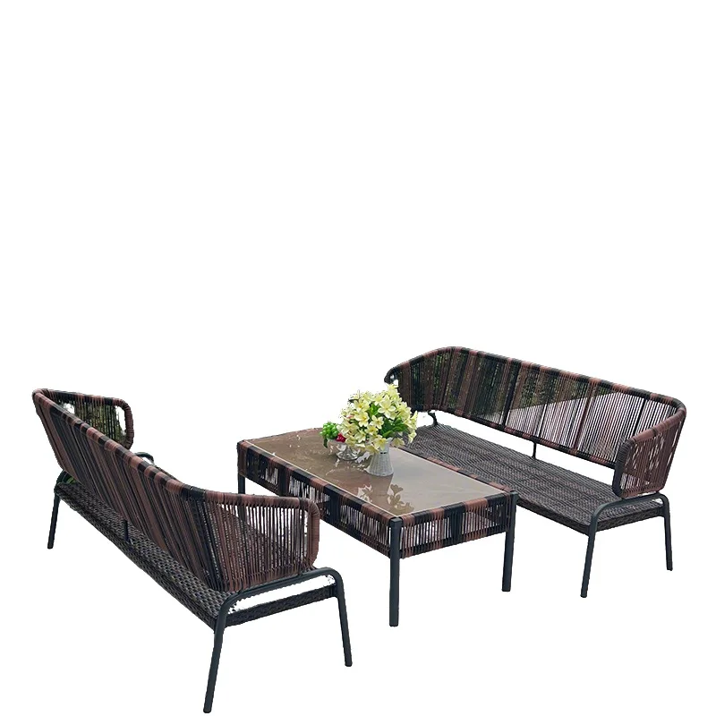 

Outdoor sofa rattan sofa chair triple combination outdoor leisure waterproof sunscreen rattan rattan art courtyard terrace