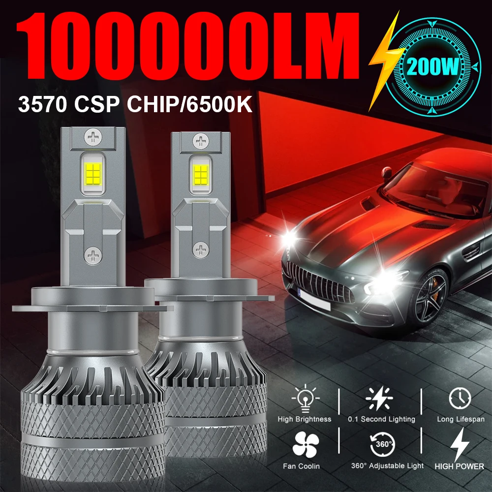 

Светодиодные лампы для фар NOCK H7 H4 H1 H11 Canbus 100000LM 6500K 9005 9006 9012 Plug&Play, автомобильные светодиодные лампы 12В, 2 шт.