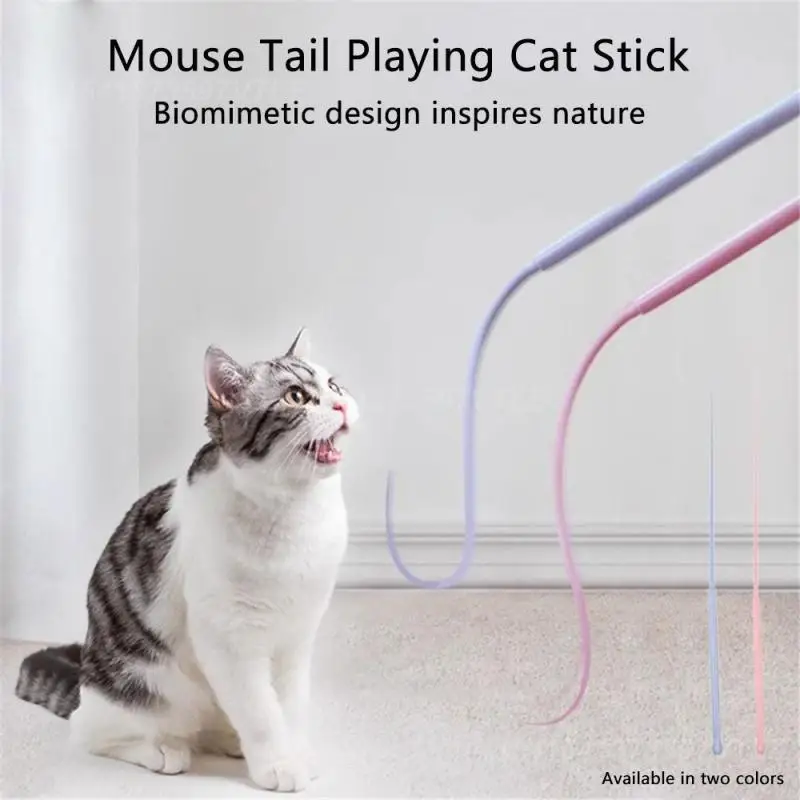 Silicone Cat Teasing Stick Replaceable Tail Attractive Silicone Cat Teasing Pole Gift Rat Tail Rod Easy Installation Flexible