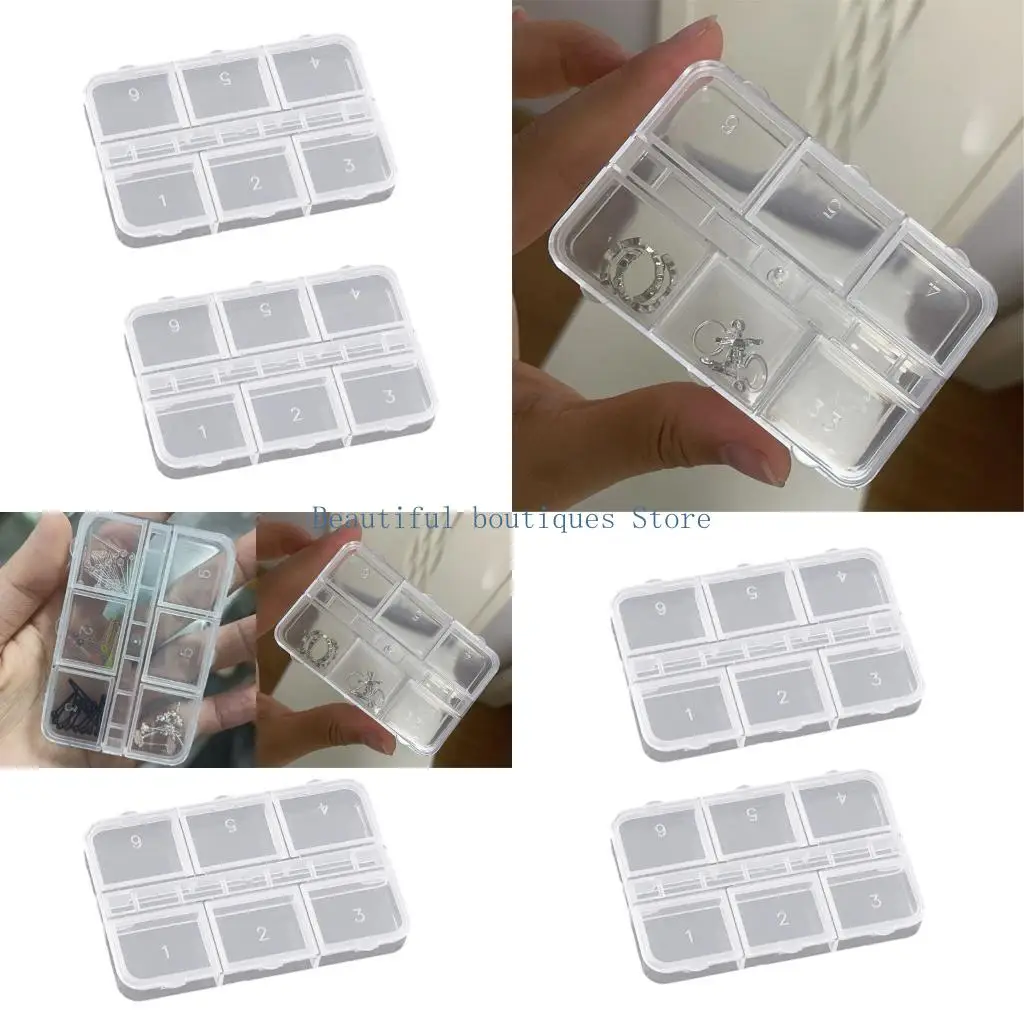 

U4LF Clear 6 Slot Plastic Organizers Box Lightweight Sturdy For Crafts Stationery Cosmetics