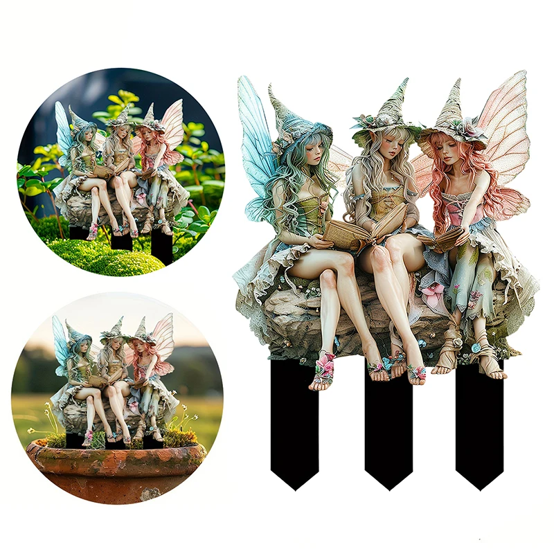 Read Butterfly Elf Acrylic Garden Wooden Pile Flower Pot Stickers Outdoor Party Outdoor Lawn Outdoor Decoration Signs