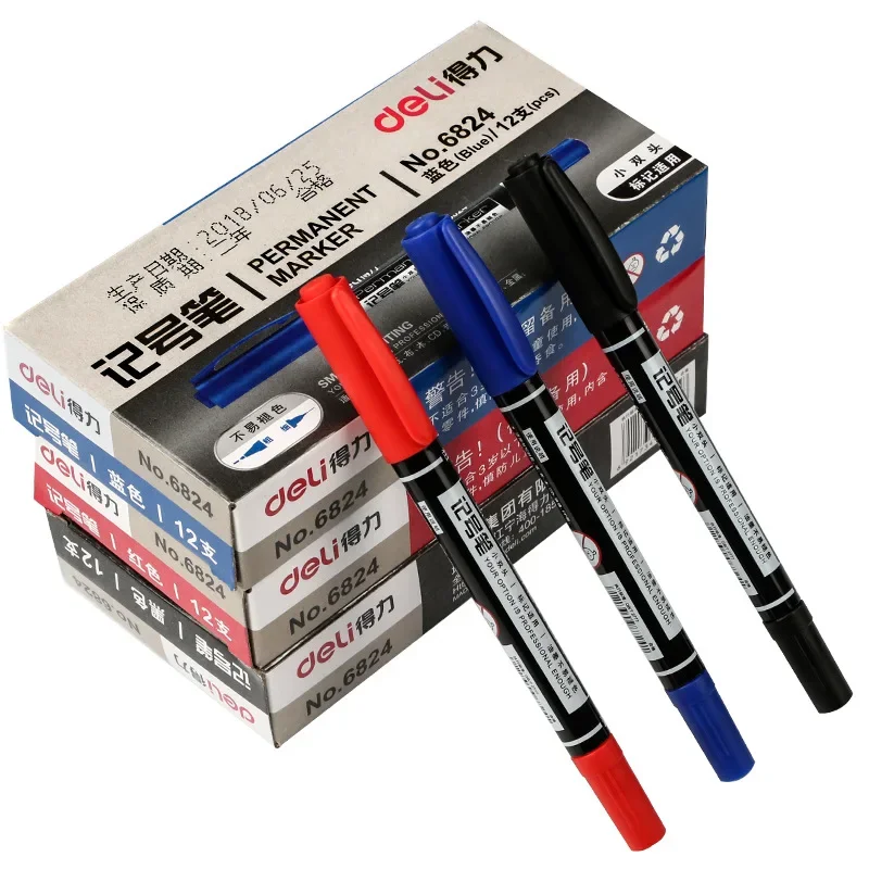 Waterproof Permanente Dual Tip Art Marcador Canetas, Preto, Azul, Vermelho, Estudante, Escola, Escritório, Papelaria, Alta Qualidade, 0.5, 1.0mm Nib, 3Pcs