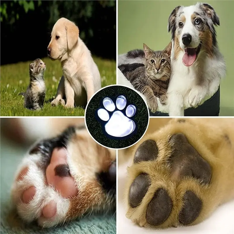 A84E-Pet Souvenir Decoration, Pet Lover' S Gift-White Light, 8Pcs Paws Print Solar Light, Outdoor Waterproof Light