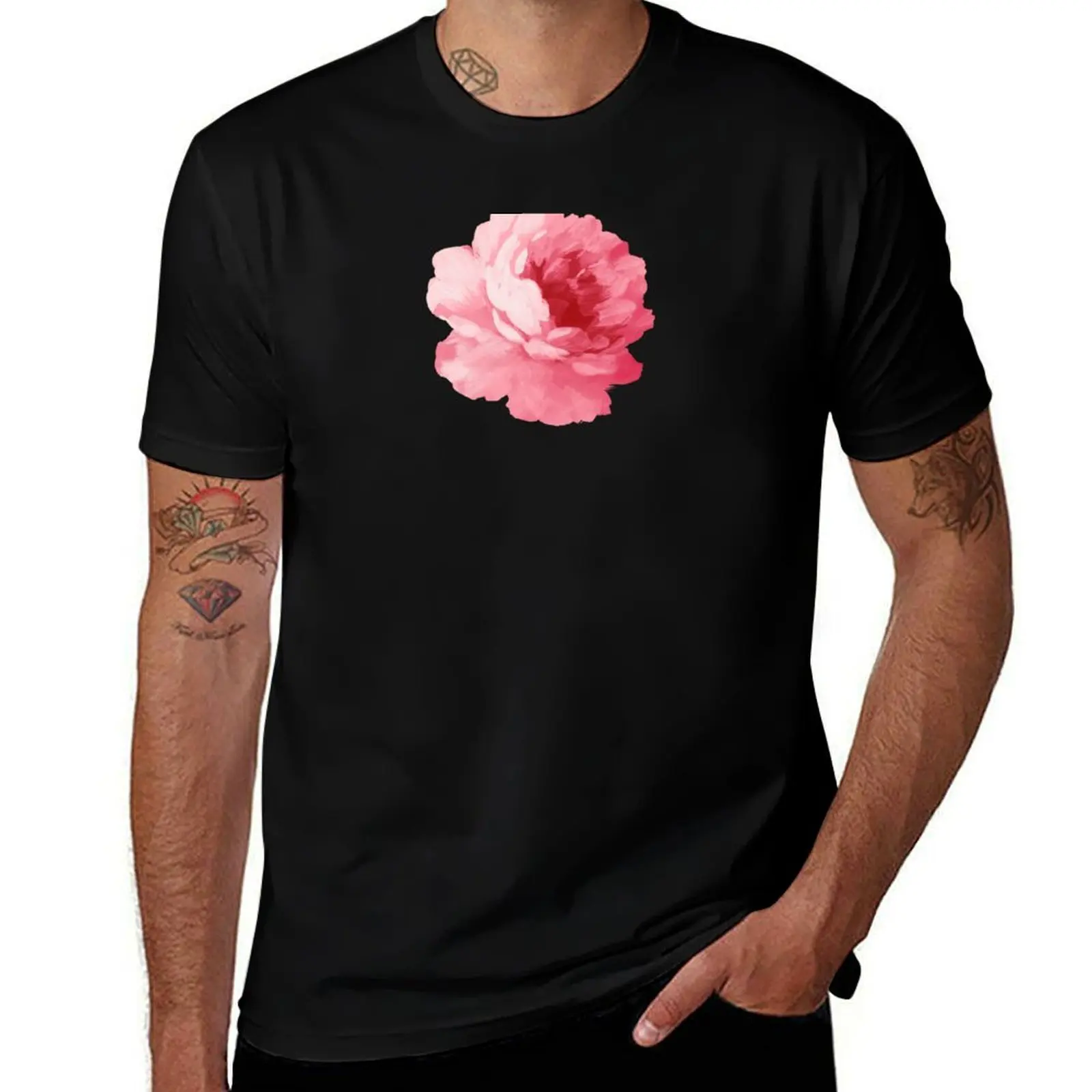 

Flower pink peony T-Shirt printed t shirts for man man tshirt cotton tshirt 100% T-Shirt