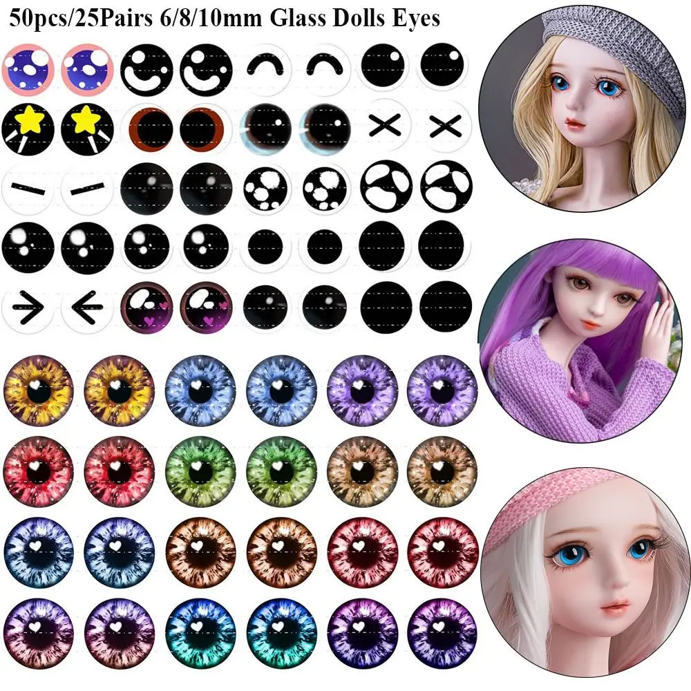 25Pairs 6/8/10mm Plastic/Glass Dolls Eyes DIY Crafts Eyeballs for Children Toys Dinosaur Animal Cat Eyes Time Gem Accessories