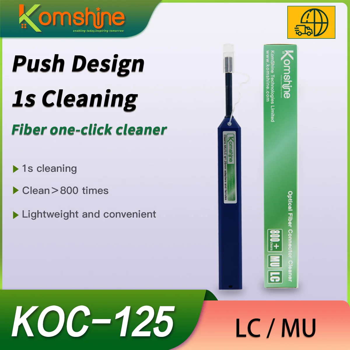 

Komshine 800 Cleaning Times KOC-125 Fiber Optic One Click Cleaner, Pen Type Cleaner for LC,MU 1.25mm Ferrule