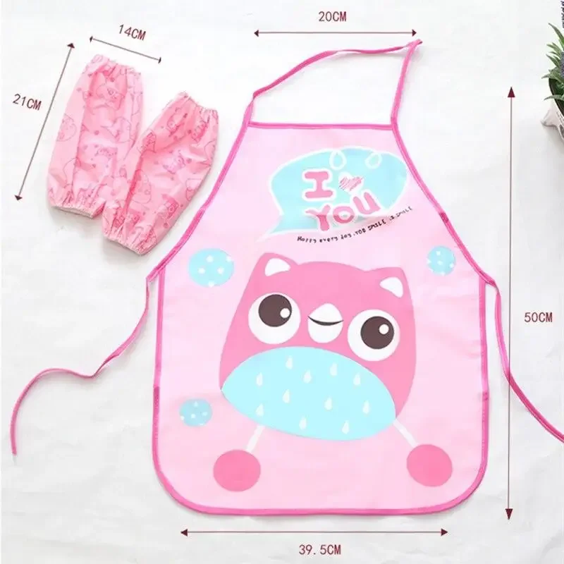 1Set Child Kid Apron Cuff Kit Kitchen Art Baking Painting Pinafore+Arm Sleeve PE PVC Waterproof Cartoon Cute Animal Style Aprons