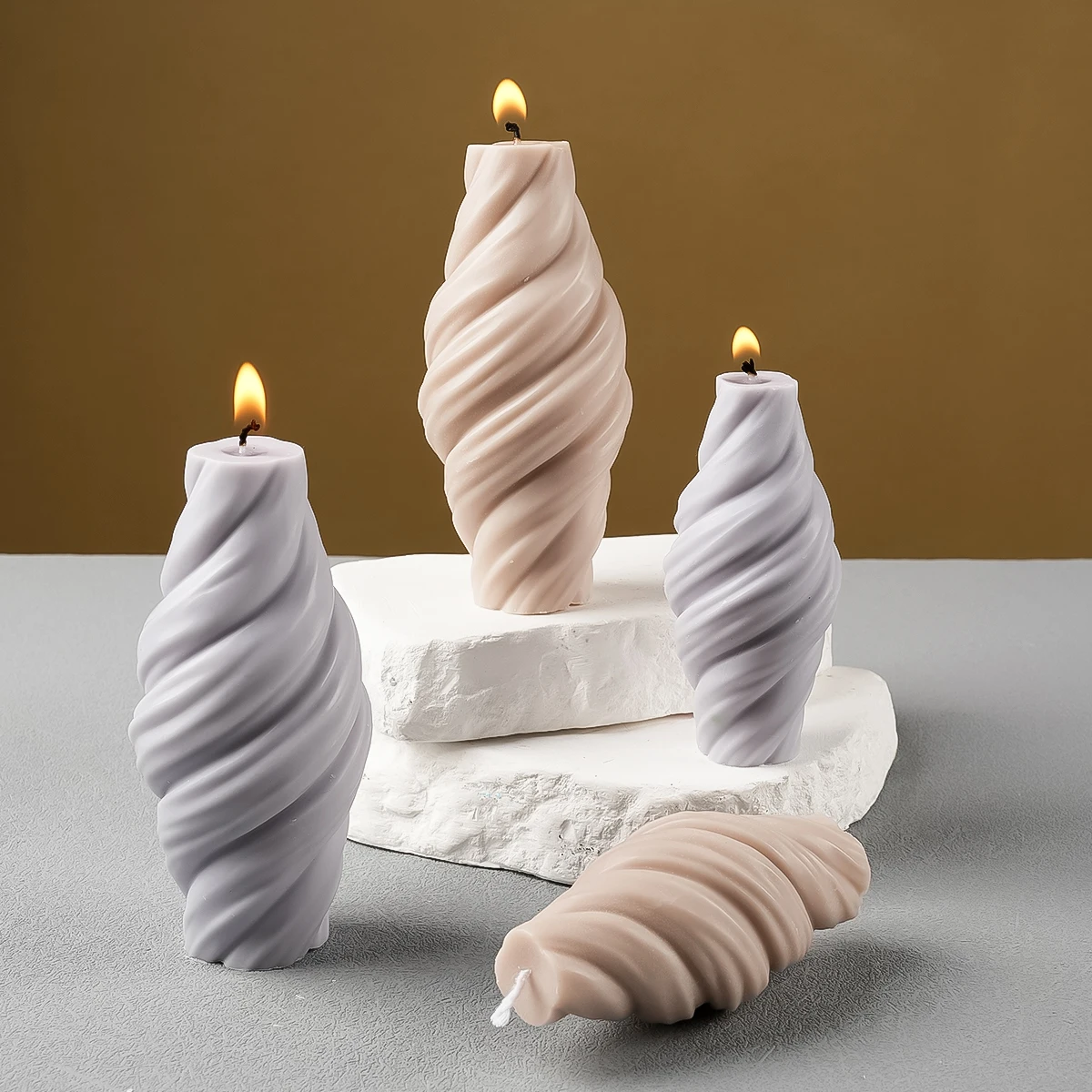 Rotating Geometric Shape Silicone Candles Mold 3D Spiral Carving Line Candle Making Supplies DIY Artifact Resin Plaster Soap Kit