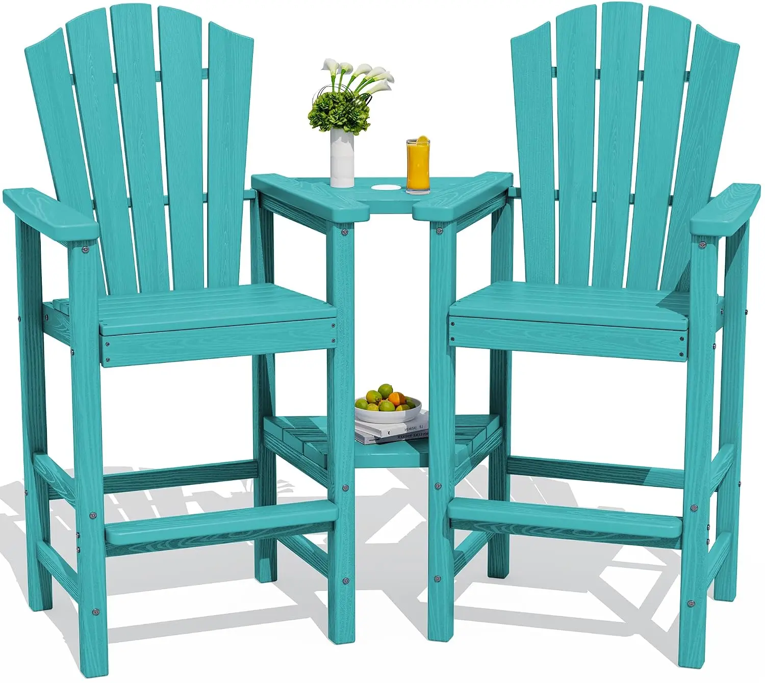 Tall Adirondack Chair Set of 4 Double Connecting Trays HDPE Barstools Embossed Bar Height All Weather Balcony, Customized