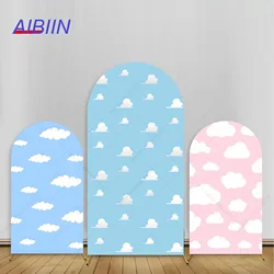 Sky Cloud Theme Arch Backdrop Cover White Cloud Pink Girl Blue Boy Baby Shower Party Decor Birthday Cake Photography Background