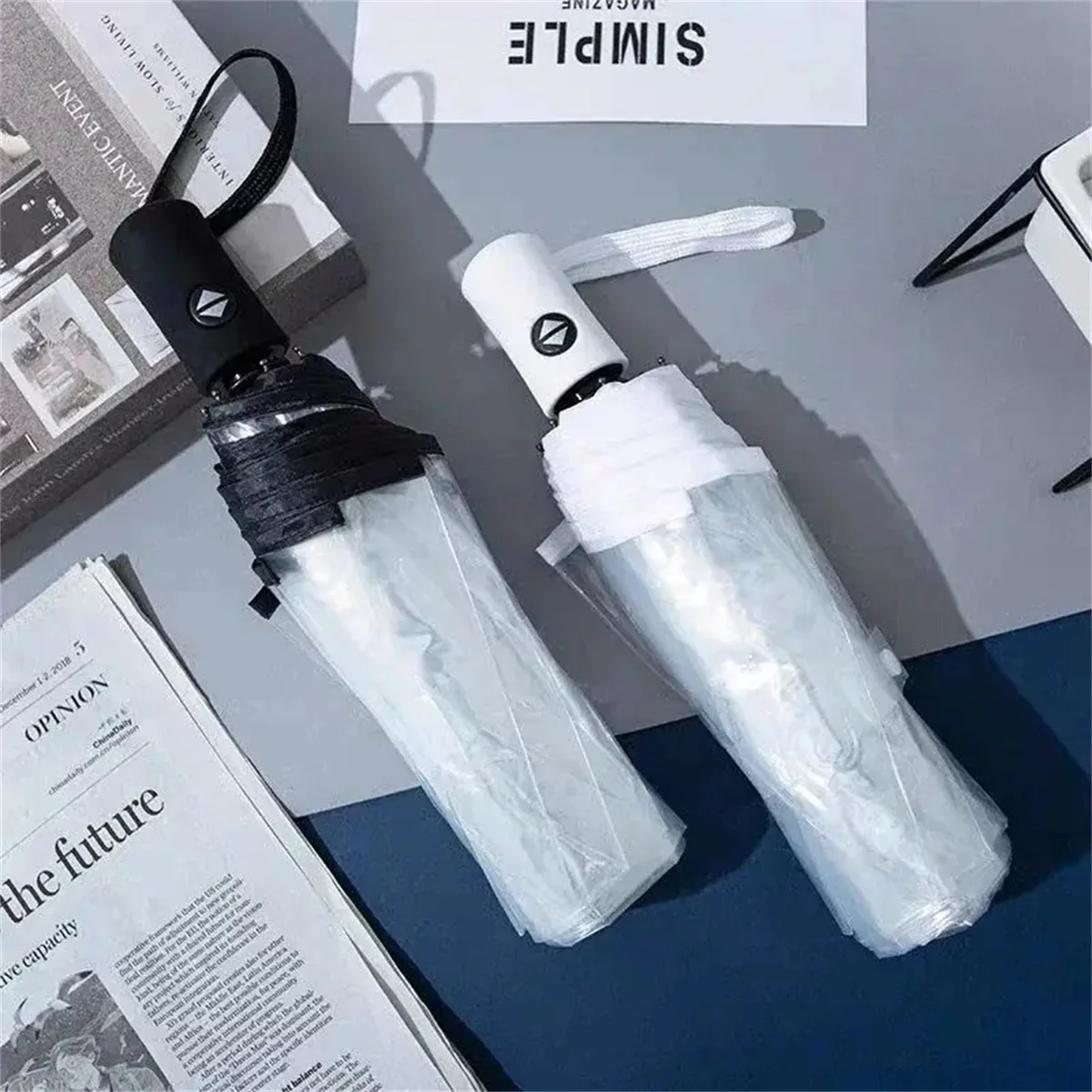1Pc-Korean Transparent Umbrella Folding Automatic Open and Close Umbrella Mori Three-Fold Student Sunny Umbrella