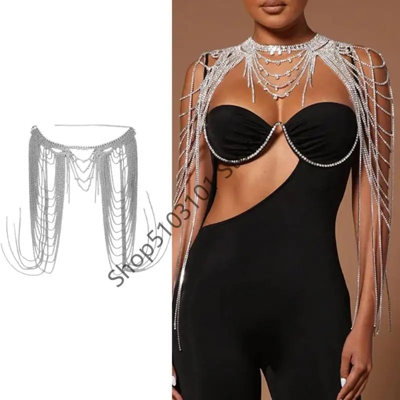 

X6HE Sparkling Multi Tiered Fringe Body Jewelry Rhinestones Fringe Dance Necklace For Proms Celebrations And Fashion Shows